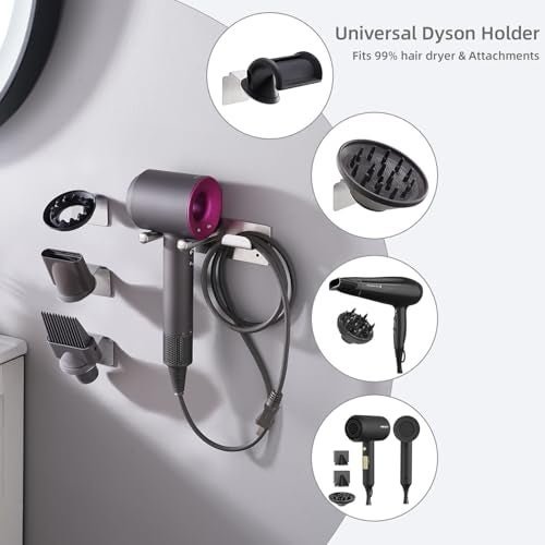 BANJEKT Hair Dryer Holder, Hair Dryer Holder Wall Mount for Supersonic/Nural & Attachments. Stainless Steel Hair Dryer Stand with Magnetic Rings. Hair Tool Organizer for Bathrooms Silver BANJEKT - Image 2