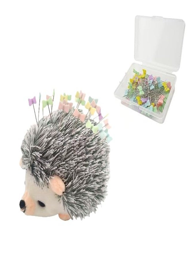Bequilter Hedgehog Pin Cushion with 100 Butterfly Straight Pins, Blue/White - Image 1