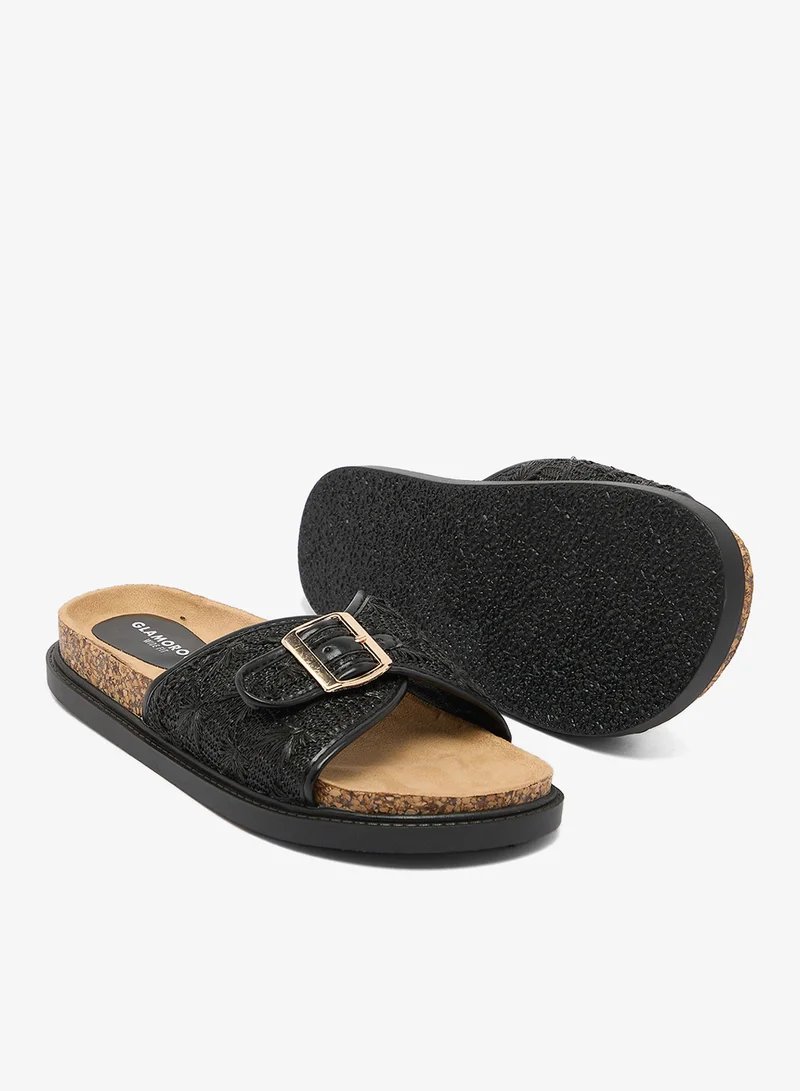 Glamorous BLACK Wide Fit Black Flat Woven Sandals for Women | Best Price UAE