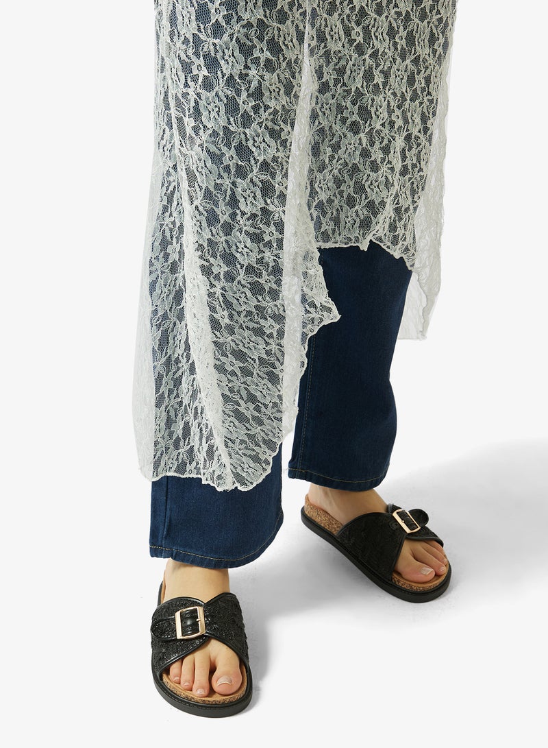 GLAMOROUS Wide Fit Black Flat Woven Sandals - Image 5