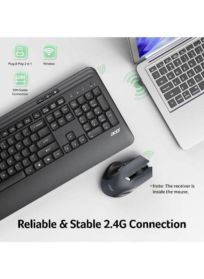 أيسر مجموعة لوحة المفاتيح والفأرة اللاسلكية – تصميم مريح بحجم كامل، 2.4GHz توصيل وتشغيل، مفاتيح اختصار وسائط متعددة، فأرة بصرية عالية الدقة، توافق عالمي مع Windows/macOS/Android – أسود - Image 3