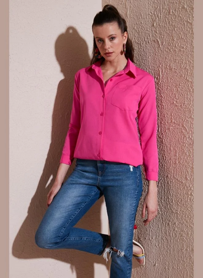 ليلا قميص نسائي قطن ليلى بقصة عادية وجيب واحد