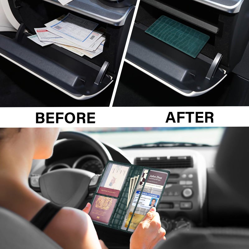 Peisicne Car Registration and Insurance Holder, Teal Green Vehicle Glove Box Car Organizer with Magnetic Closure for Documents, Cards, License Car Organization, 1 Pack - Image 5