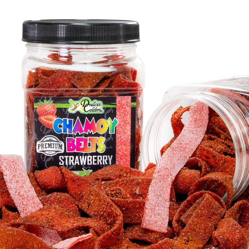 Dulces Colibri  Premium Strawberry Chamoy Belts  Dry Chamoy Coated Gummies  Mess Free  Handmade to Order  Long Lasting Flavor  10oz Jar  Mix  Match Eligible - Image 3