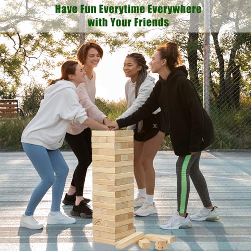 Olsa Giant Tumble Tower 57PCS Wooden Block Stacking Yard Games with Carrying Bag Classic Indoor & Outdoor Game for Adults and Family Party Games for Backyard Lawn Beach Camping (Over 4.2 Ft) - Image 5