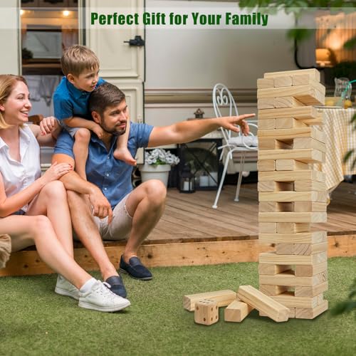 Olsa Giant Tumble Tower 57PCS Wooden Block Stacking Yard Games with Carrying Bag Classic Indoor & Outdoor Game for Adults and Family Party Games for Backyard Lawn Beach Camping (Over 4.2 Ft) - Image 4