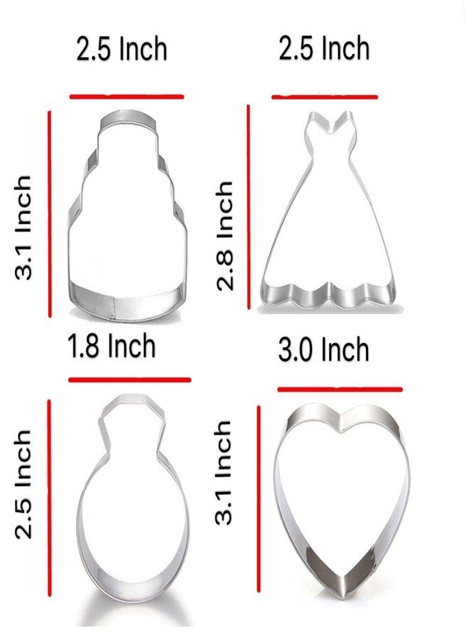 Maykito Wedding Cookie Cutter Set-7 Piece-3 Inches-Heart, Diamond Ring, Wedding Cake,Wedding Dress, Rectangle, Square and Oval Plaque Cookie Cutters Molds for Bridal Shower Engagement - Image 2