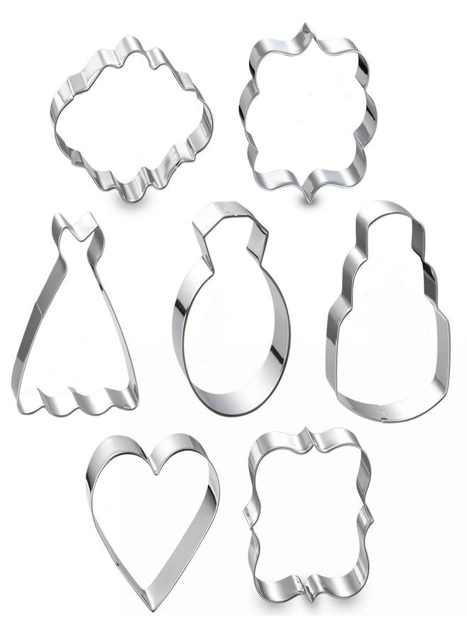 Maykito Wedding Cookie Cutter Set-7 Piece-3 Inches-Heart, Diamond Ring, Wedding Cake,Wedding Dress, Rectangle, Square and Oval Plaque Cookie Cutters Molds for Bridal Shower Engagement - Image 1