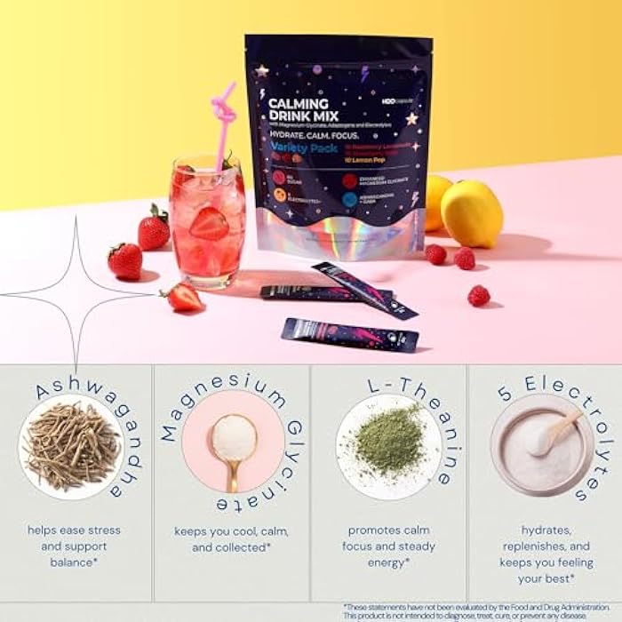 H2O Capsule Calm Magnesium Glycinate Powdered Drink Mix with Electrolytes – Sugar Free with Ashwagandha, L-Theanine, Vitamin B6 & GABA – Cortisol Support, Stress Relief, Hydration & Focus - 30 servings (Variety) - Image 5