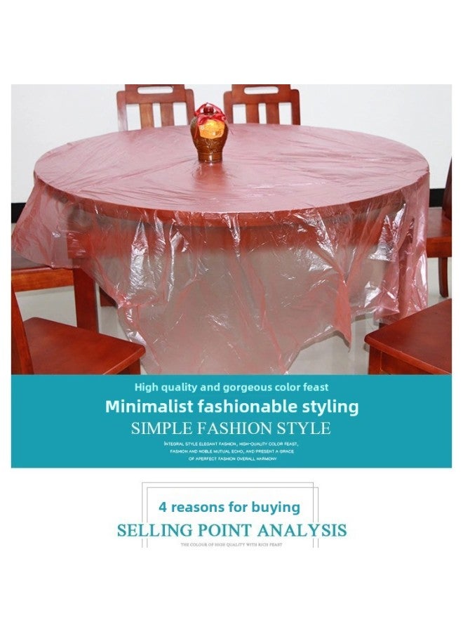 Disposable Tablecloth Special Thickened Plastic White Red PE Film Waterproof Imitation Silk Tablecloth Wedding Printed Dining Cloth-Color:Happy Banquet Red Thick Style 10 Pieces In A Pack-Specifications:2.2*2.2 Meters  - Image 1