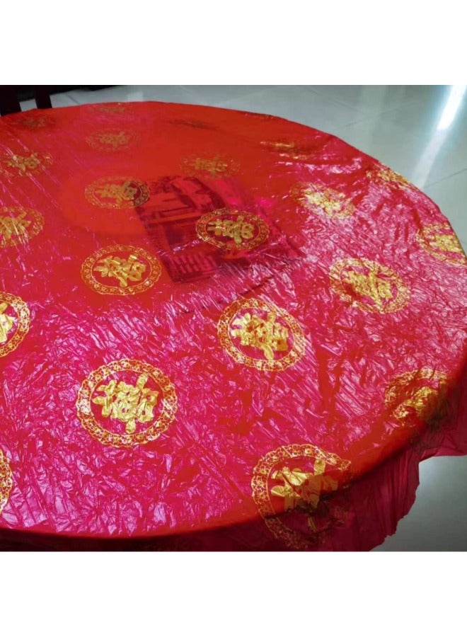 Disposable Tablecloth Special Thickened Plastic White Red PE Film Waterproof Imitation Silk Tablecloth Wedding Printed Dining Cloth-Color:Happy Banquet Red Thick Style 10 Pieces In A Pack-Specifications:2.2*2.2 Meters  - Image 4