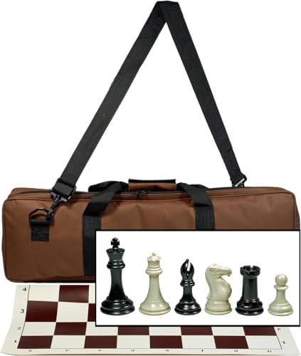 WE Games Tournament Chess Set with Deluxe Brown Canvas Bag Triple Weighted Chess Pieces with 40 inch King Vinyl RollUp Chess Board 20 inches Travel Chess Set for Adults - Image 1