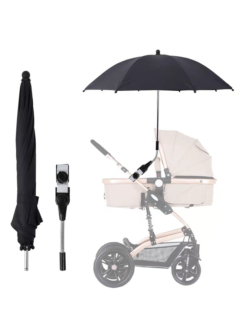 KASTWAVE Baby Adjustable 360 Degree Waterproof Umbrella With Clip, 75 CM - Black - Image 1