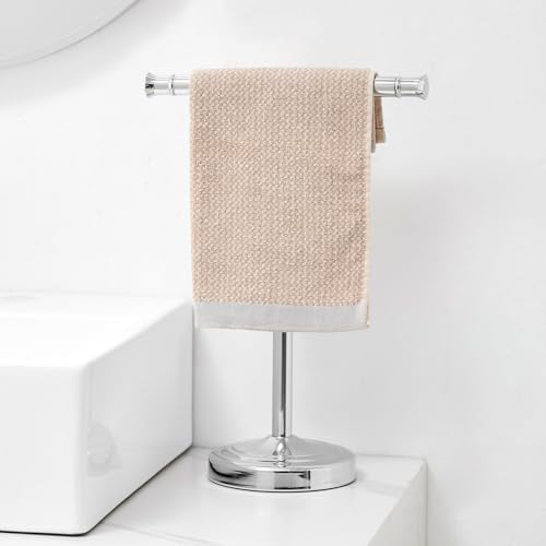 RUMOSE 13 Inch Polished Chrome Towel Stand Hand Towel Holder Bathroom Kitchen Vanity Countertop T-Shape Towel Rack Free Standing Stainless Steel Towel Bar Towel Ring - Image 2