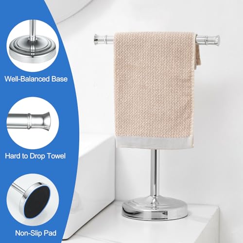 RUMOSE 13 Inch Polished Chrome Towel Stand Hand Towel Holder Bathroom Kitchen Vanity Countertop T-Shape Towel Rack Free Standing Stainless Steel Towel Bar Towel Ring - Image 4