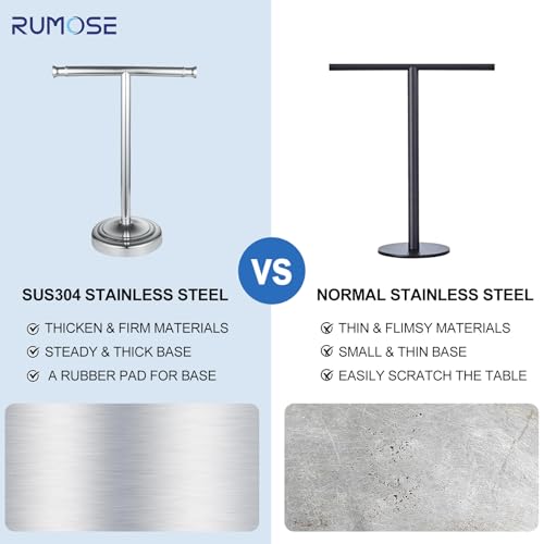 RUMOSE 13 Inch Polished Chrome Towel Stand Hand Towel Holder Bathroom Kitchen Vanity Countertop T-Shape Towel Rack Free Standing Stainless Steel Towel Bar Towel Ring - Image 5