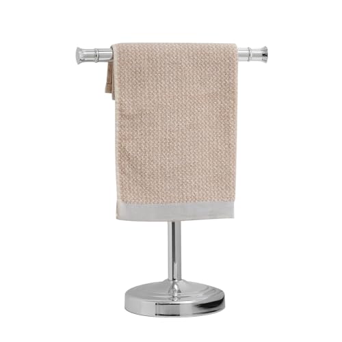 RUMOSE 13 Inch Polished Chrome Towel Stand Hand Towel Holder Bathroom Kitchen Vanity Countertop T-Shape Towel Rack Free Standing Stainless Steel Towel Bar Towel Ring - Image 1