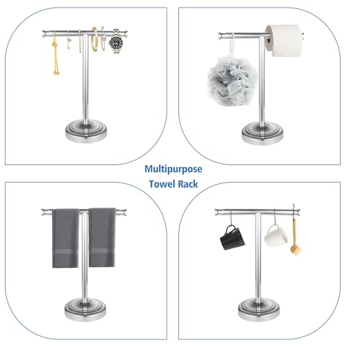 RUMOSE 13 Inch Polished Chrome Towel Stand Hand Towel Holder Bathroom Kitchen Vanity Countertop T-Shape Towel Rack Free Standing Stainless Steel Towel Bar Towel Ring - Image 3