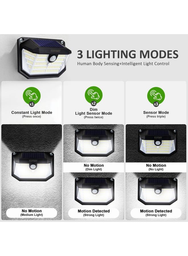 KUYIMY Solar Outdoor Lights, 230LED with Motion Sensor and 3 Modes, IP65 Waterproof, 3 Sides of 270°Wide Angle Light, Easy-to-Install Intelligent Security Lights for Front Door,Garage, Deck (4 Pack) - Image 3