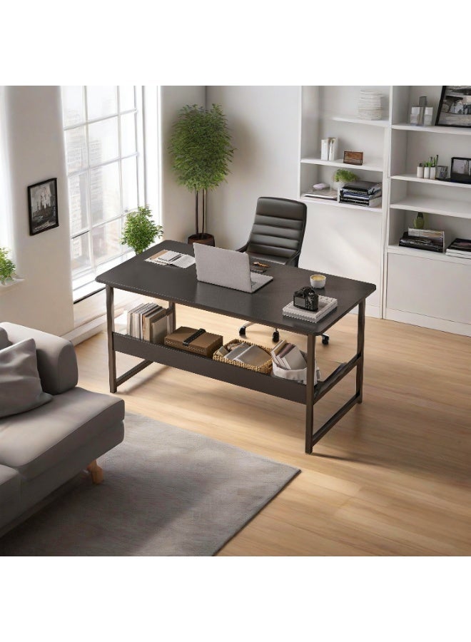 NEWLAN Office Desk Computer Desk with One Level of Storage, Simple Home Workstation for Bedroom, Living room, Office, Study Room. Black Study Desk. 120*73*55cm - Image 2