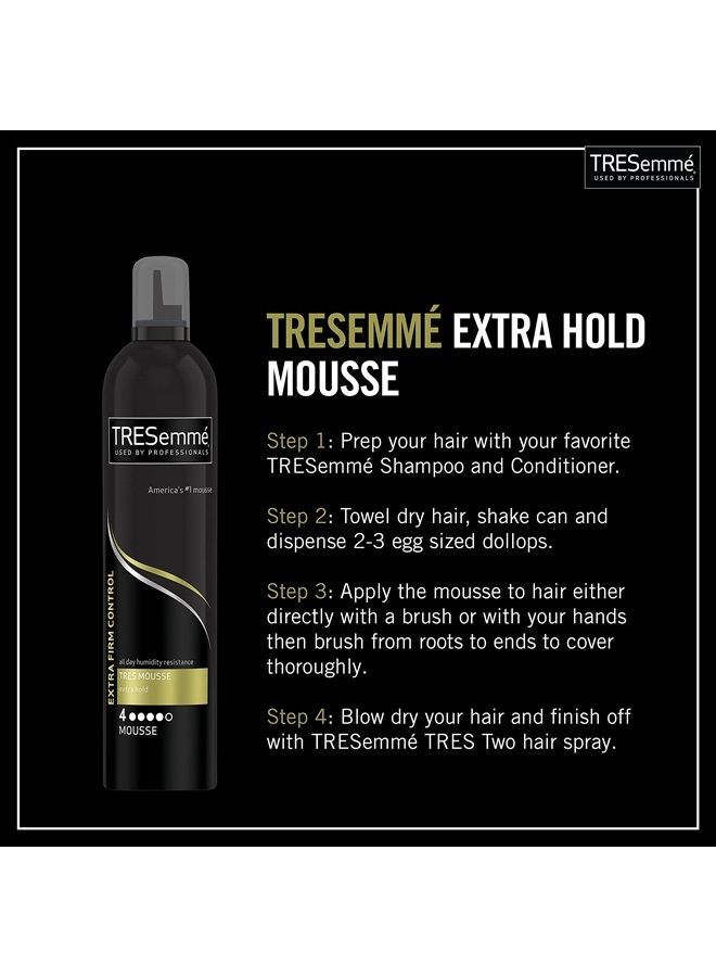 TRESemmé موس تريس إكسترا هولد، موس تحكم إكسترا قوي، تحكم في التجاعيد مع شعور مرن، موس تصفيف الشعر، رغوة تصفيف لجميع أنواع الشعر، مقاوم للرطوبة، عبوتين - 10.5 أونصة لكل منهما - Image 5