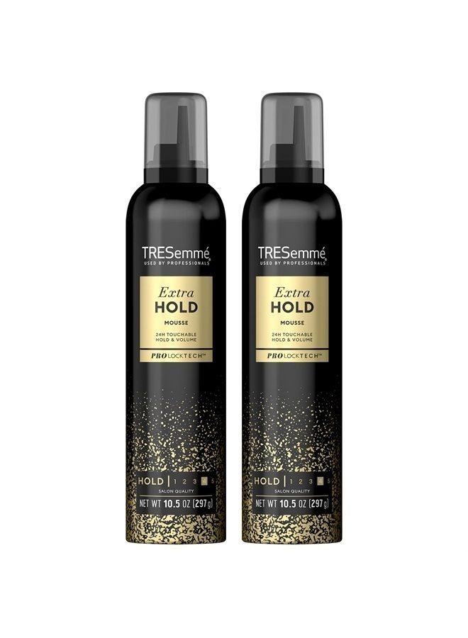 TRESemmé موس تريس إكسترا هولد، موس تحكم إكسترا قوي، تحكم في التجاعيد مع شعور مرن، موس تصفيف الشعر، رغوة تصفيف لجميع أنواع الشعر، مقاوم للرطوبة، عبوتين - 10.5 أونصة لكل منهما - Image 1