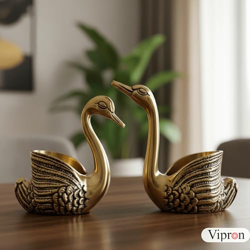 Vipron Golden Brass Swan Candle Holder Pair, Decorative Centerpiece for Home Décor, Living Room, Special Occasions, 12 cm and 13.5 cm Height - Image 4