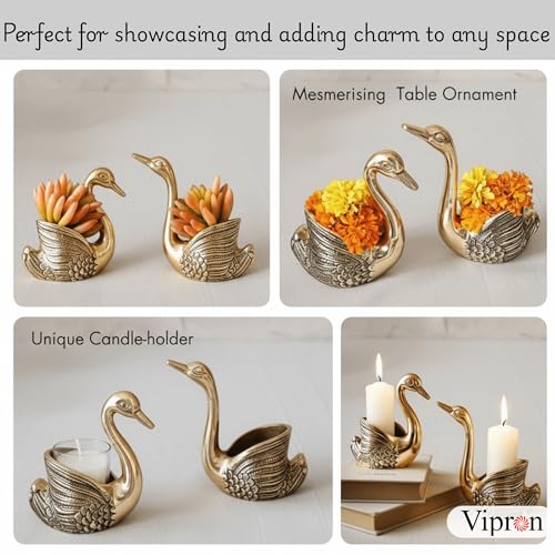 Vipron Golden Brass Swan Candle Holder Pair, Decorative Centerpiece for Home Décor, Living Room, Special Occasions, 12 cm and 13.5 cm Height - Image 5