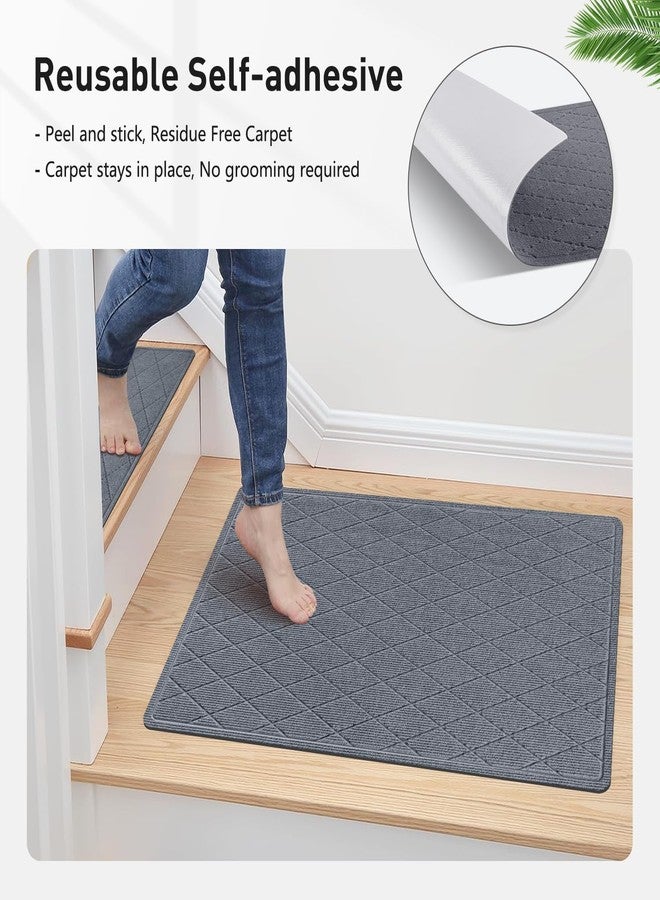 KOOTETA Stair Treads Non Slip Landing Rug for Wooden Steps Indoor, Peel and Stick Stair Treads Matching-Mat 20"X32" Landing Slip Resistant Stair Rugs for Kids and Dogs, Polyester Stair Landing Mat, Grey Blue - Image 3