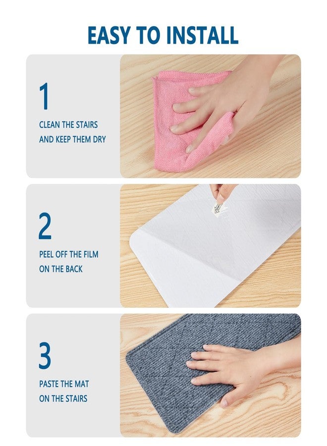 KOOTETA Stair Treads Non Slip Landing Rug for Wooden Steps Indoor, Peel and Stick Stair Treads Matching-Mat 20"X32" Landing Slip Resistant Stair Rugs for Kids and Dogs, Polyester Stair Landing Mat, Grey Blue - Image 5