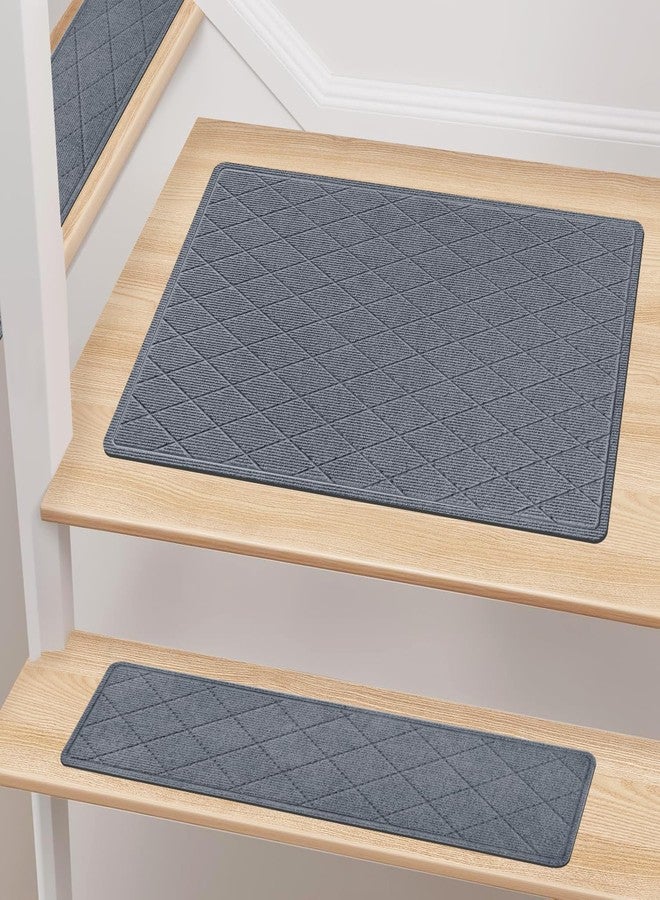 KOOTETA Stair Treads Non Slip Landing Rug for Wooden Steps Indoor, Peel and Stick Stair Treads Matching-Mat 20"X32" Landing Slip Resistant Stair Rugs for Kids and Dogs, Polyester Stair Landing Mat, Grey Blue - Image 1