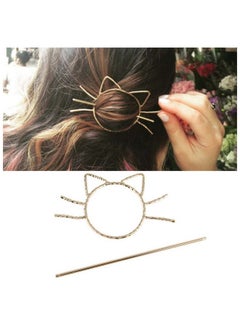 Yheakne Metal Hair Slide Clip Barrette Cat Shape Hair Stick Pin Vintage Hair Fork Pin Bun Holder Alloy Hair Clip Decorative Hair Accessories For Women And Girls (Gold)  - Image 1