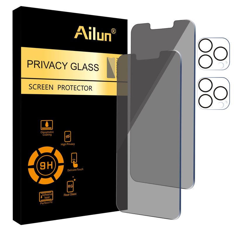 Ailun 2Pack Privacy Screen Protector for iPhone 13 Pro [6.1 inch Display] + 2 Pack Camera Lens Protector, Anti Spy Private Tempered Glass Film,[9H Hardness] - HD - Image 1