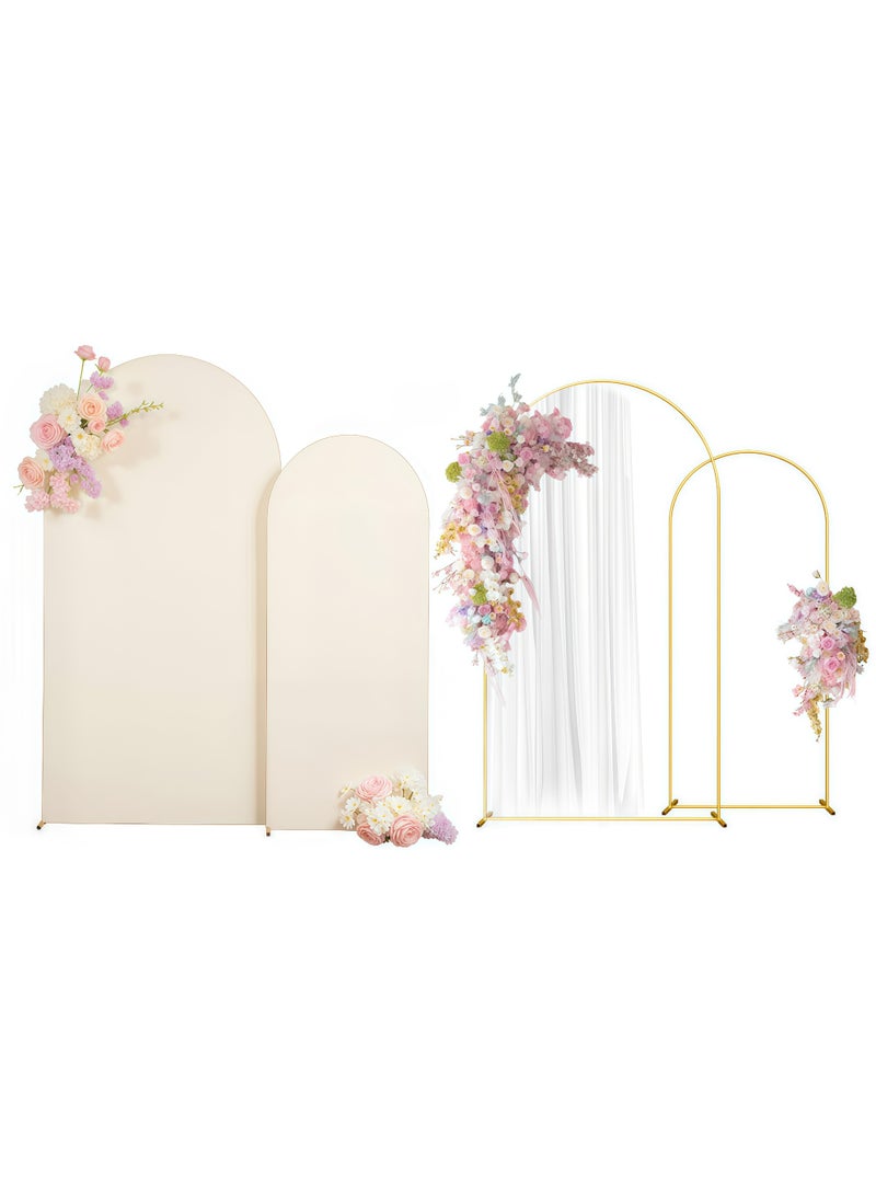 Set of 2 Metal Wedding Arch with 2 Beige Spandex Covers, 6FT & 7.2FT Gold Round Backdrop Stand, Heavy Duty Frame for Ceremony, Party Decorations, Easy Assembly Balloon Arch Stand with Carry Bag for Birthday, Baby Shower - Image 1