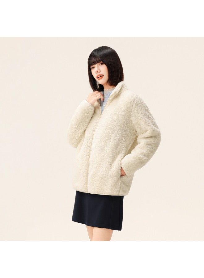 Flying in the snow New Winter Short Stand Collar Large Pocket Unisex Coral Fleece Jacket - Image 5