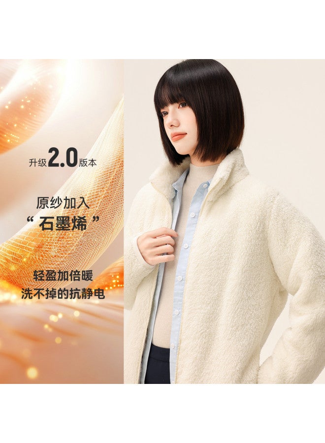 Flying in the snow New Winter Short Stand Collar Large Pocket Unisex Coral Fleece Jacket - Image 2