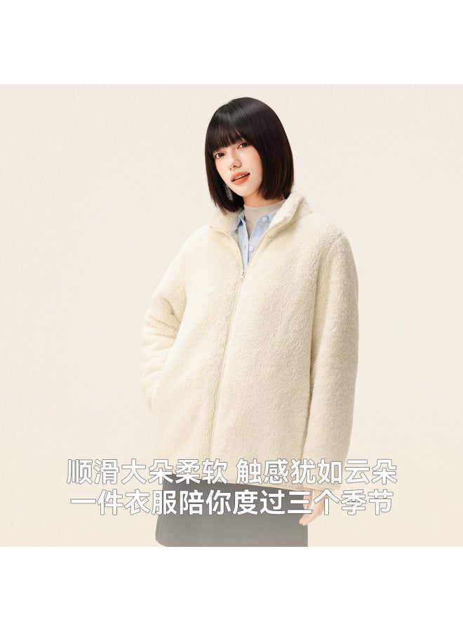 Flying in the snow New Winter Short Stand Collar Large Pocket Unisex Coral Fleece Jacket - Image 3