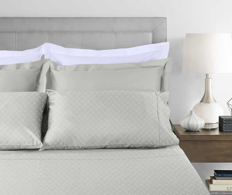 Threadmill Cotton Queen Sheet Set | 100% Cotton Sheets for Queen Size Bed | Damask Jacquard Queen Bed Sheets Set with 16â€ Deep Pocket | Soft Sateen Weave 4-Piece Cooling Bedding Set | Light Grey - Image 2