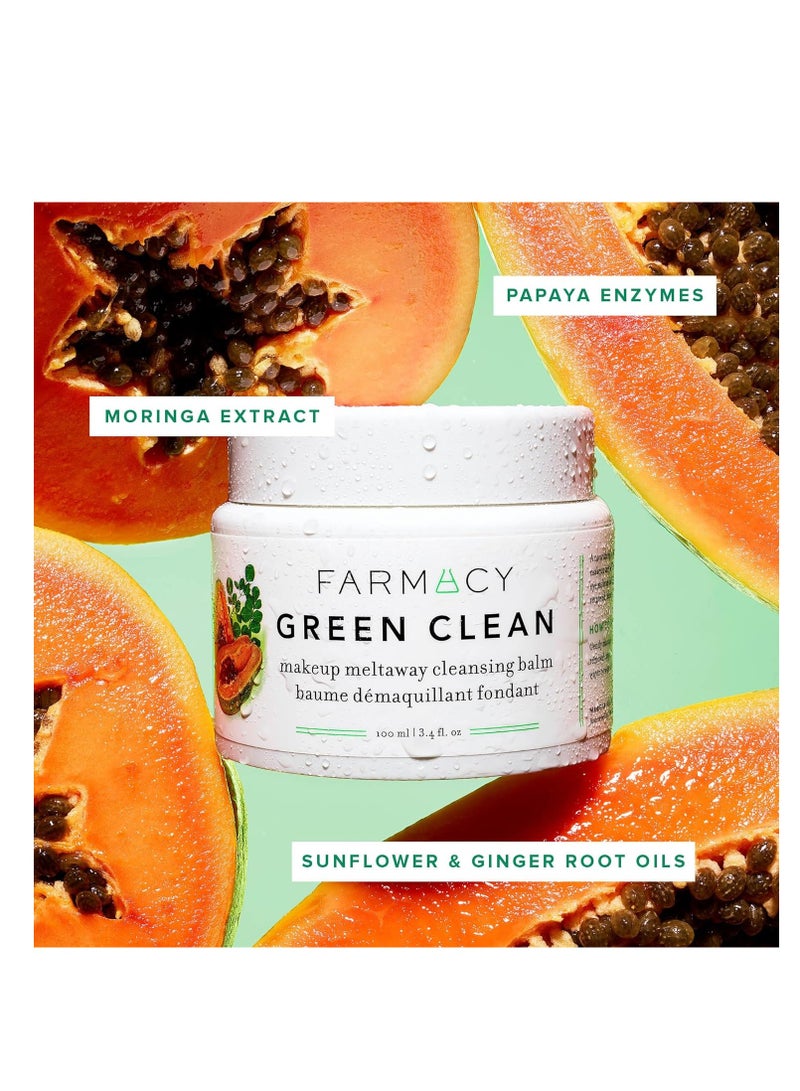 Farmacy Makeup Remover Cleansing Balm - Green Clean Waterproof Makeup Remover + Oil Based Cleanser - Gentle Exfoliating Double Cleanser - Melts From Balm to Milky Lather (50ml) - Image 1