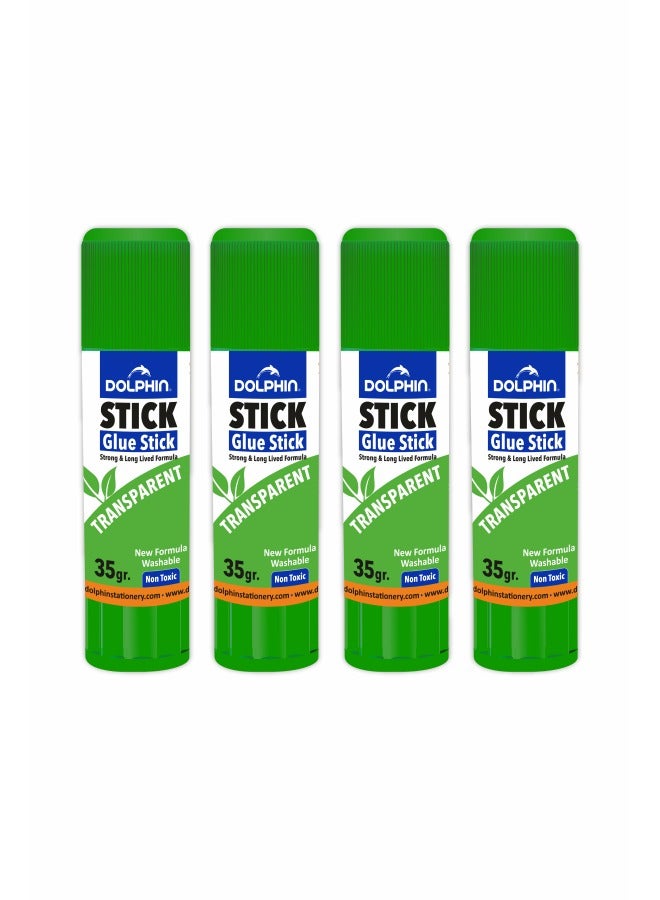 Dolphin Glue Stick 35g – Pack of 4, Large Size Strong Adhesive, Smooth Application for Office, School & Home Use