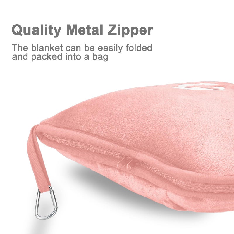 Jungle Star Travel Blanket and Pillow Compact, Premium Soft 2 in 1 Airplane Blanket with Soft Bag Pillowcaseï¼ŒHand Luggage Sleeve and Backpack Clip (Solid Pink) - Image 4