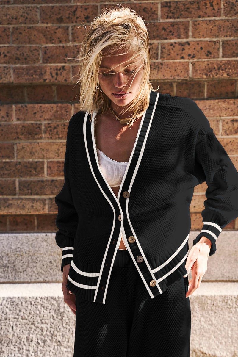 SAUKOLE 2 Piece Outfits for Women Loose Knit Cardigan and Baggy Pants Lounge Sweater Sets Fashion Sweatsuit Matching Set - Image 5