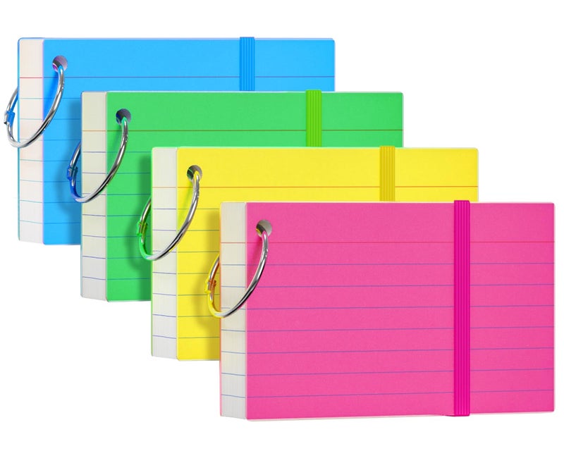 YIZUUN Index Cards 3x5, Flash Cards with Ring, 200 PCS, Ruled Note Cards, Flash Cards for Studying, 4 Packs of 50 sheets, 3x5 Note Cards for Office, Home, School - Image 1