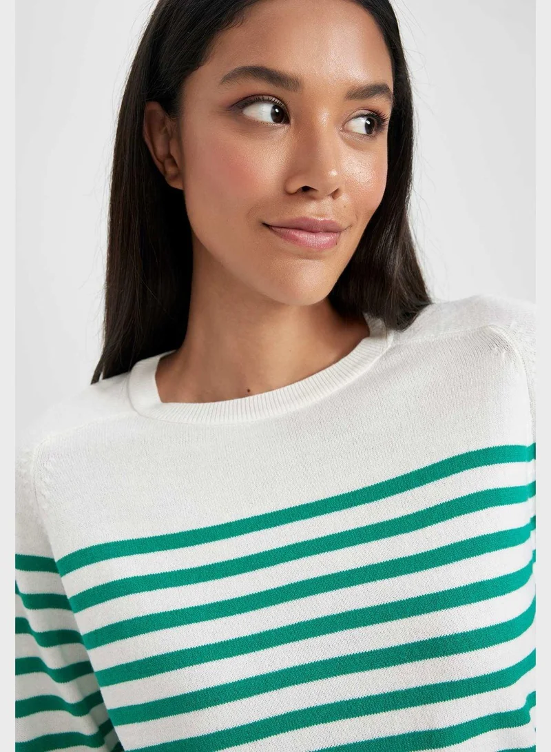DeFacto Regular Fit Crrew Neck Stripe Detail Sweater