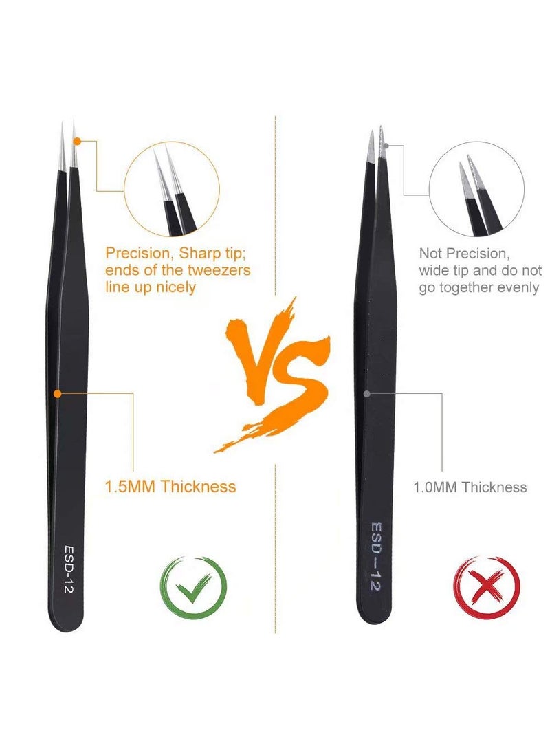 ESD 6PCS Precision Tweezers Set,Eyebrows Tweezers Set, Upgraded Anti-Static Stainless Steel Curved of Tweezers, for Electronics, Laboratory Work, Jewelry-Making, Craft, Soldering, etc - Image 4