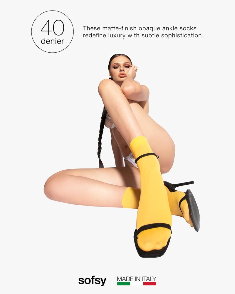 sofsy Italian High-Fashioned Ankle Socks - 40 Den Semi Sheer Nylon Stockings for Women | Durable, Soft, Low-Cut Design - Image 5