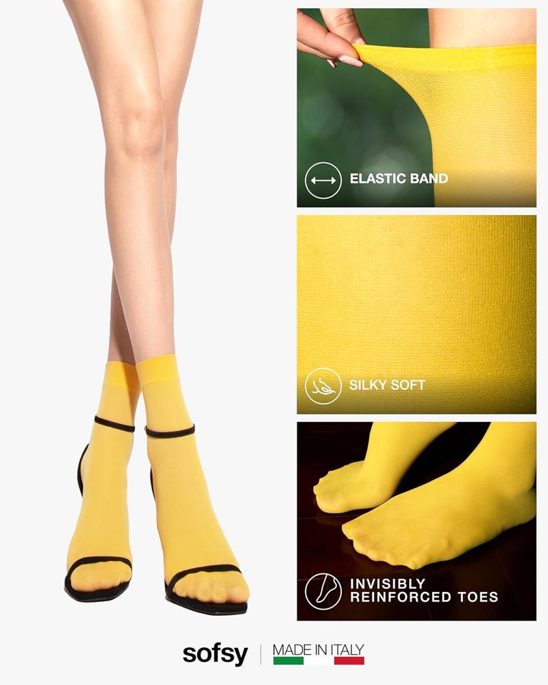 sofsy Italian High-Fashioned Ankle Socks - 40 Den Semi Sheer Nylon Stockings for Women | Durable, Soft, Low-Cut Design - Image 4