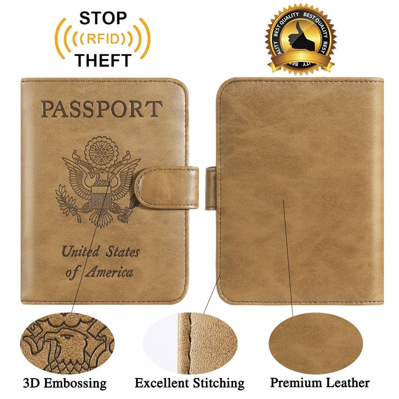 PASCACOO Passport Holder Cover Wallet RFID Blocking Leather Card Case Travel Accessories for Women Men (Brown) - Image 2
