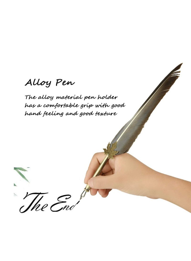 Generic - Quill Feather Pen, Feather Pen Set, Feather Calligraphy Writing Pen, Vintage Feather Pen, Fancy Pens Calligraphy Dip Pen, with 5 Replacement Nibs for Writing Signatures Office Party Favors - Image 1