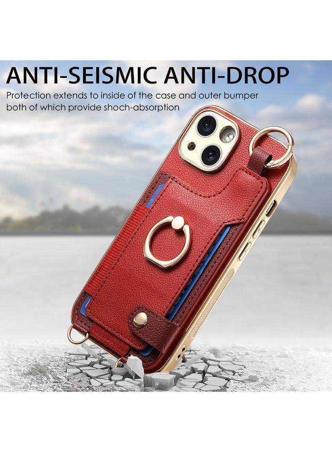 S-TOP Case For iPhone 14 Plus Fashion Ring Card Bag Phone Case with Hang Loop - Image 4